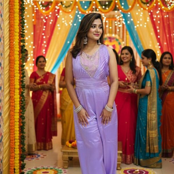 LAVENDER GAJJI SILK EMBRIODED JUMPSUIT FOR PARTIES AND FESTIVE WEAR