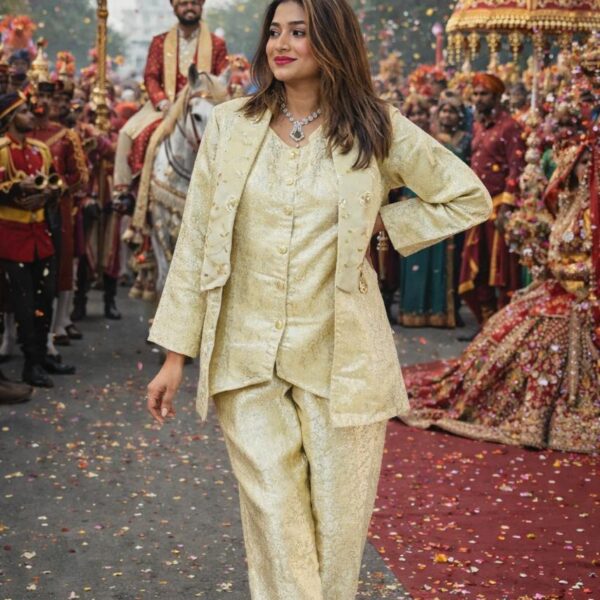 Royal Heritage Golden Brocade 3-Piece Co-Ord Set